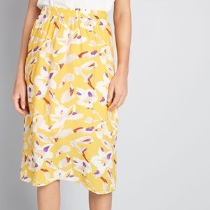Modcloth Yellow Floral Midi Skirt